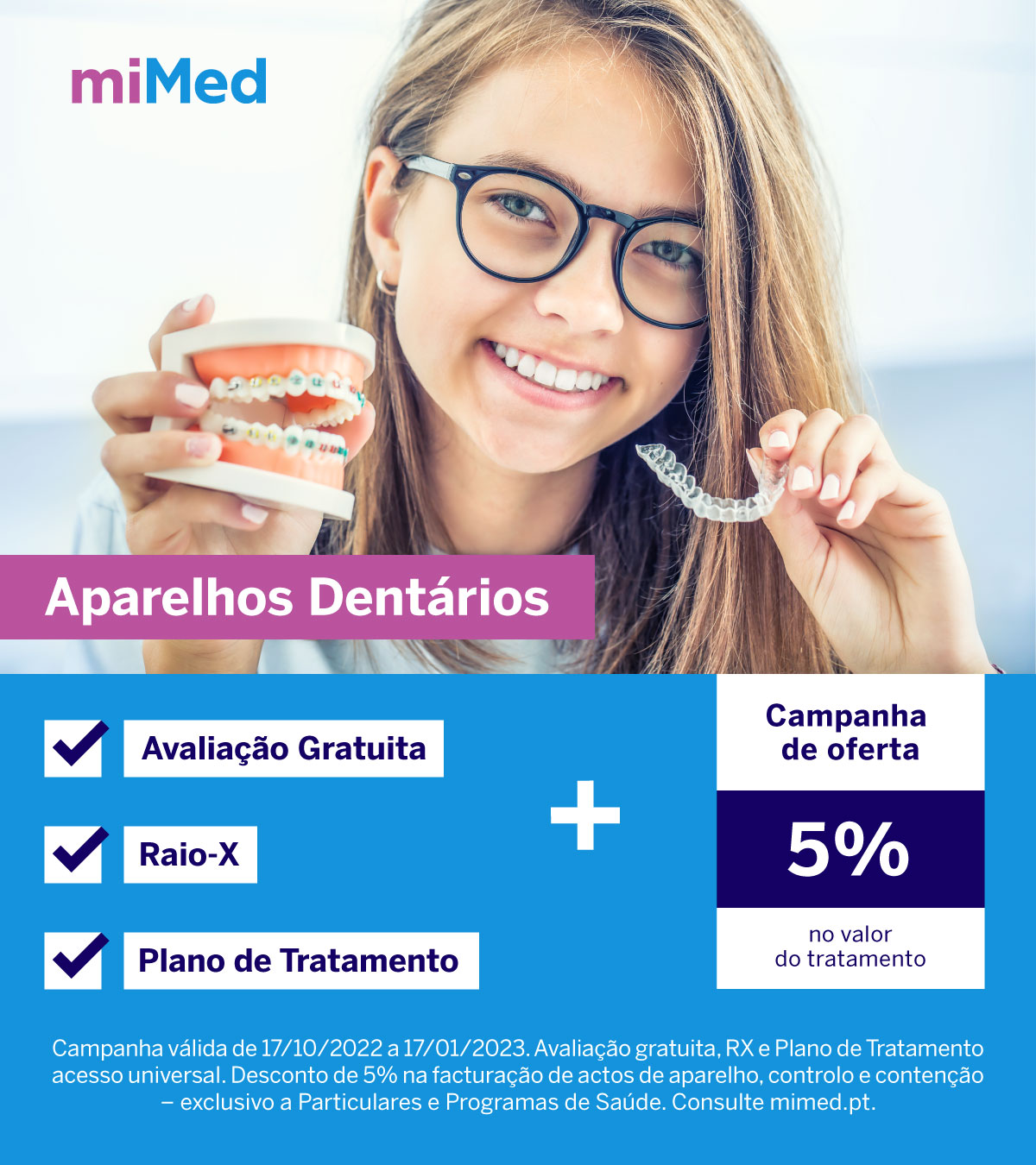 Clínicas miMed Campanha Ortodontia Avaliação gratuita miMed